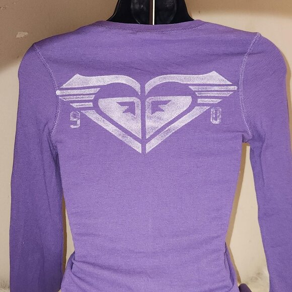 Y2k Roxy Purple Ribbed Henley Longsleeve 💜💜💜 - Picture 5 of 8